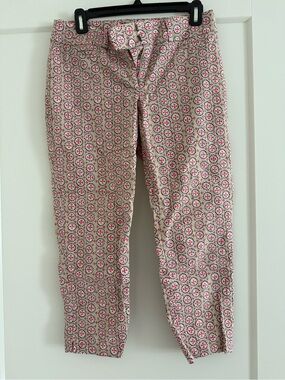 LOFT Beige Floral-Print Skirt with Pink and Black Accents
